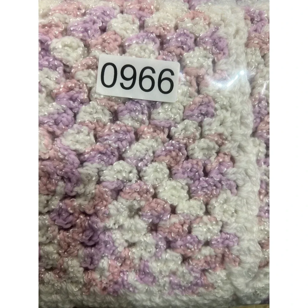 Handmade Crochet Baby Blanket White Pink Lavender Sparkle Accent‎ Afghan 32X32